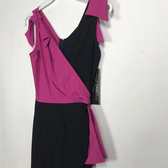 NWOT Gorgeous 2 tone wiggle dress by Stop Staring in Pink&Black w/ bow accents - Picture 3 of 6